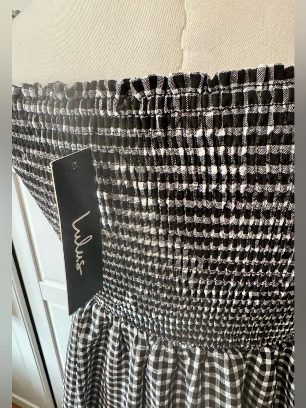 Lulu's Patsy Black & White Gingham Off the Maxi Dress Small NWT Current Style - Picture 9 of 10